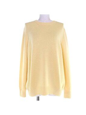 Prada Virgin Wool Cashmere Triangle Logo Long Sleeve Knit Top Yellow 40